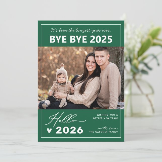 Bye 2024 Hello 2025 | Modern Merry Christmas Photo Holiday Card (Standing Front)