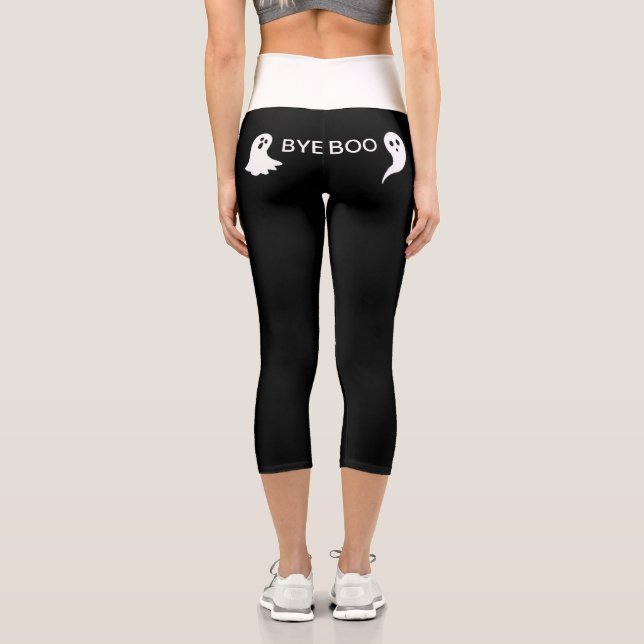 "Bye Boo" cute little white ghosts Capri Leggings (Back)