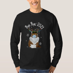 Bye Bye 2021 Cat Face Mask Reindeer Light Funny Ca T-Shirt