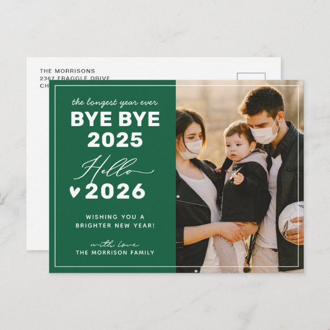 Bye Bye 2024 Hello 2025 Modern Minimalist Photo Holiday Postcard (Front/Back)