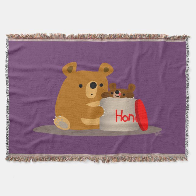 Bye Bye Honey! Cute Cartoon Bears Throw Blanket (Front)