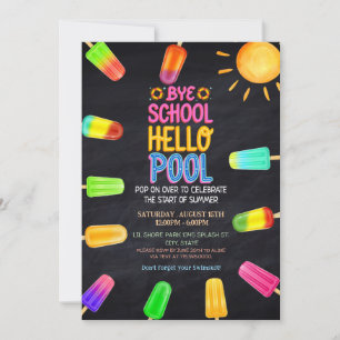Bye school hello pool party invitation