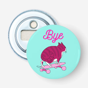 Bye Text With Cool Pink Cat Bottle Opener