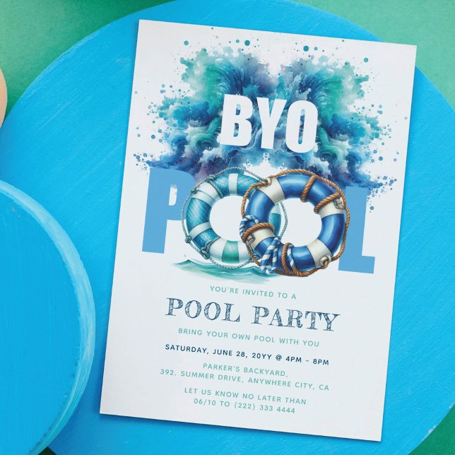 BYO Pool Party Blue Turquoise Water Splash Invitation (Creator Uploaded)