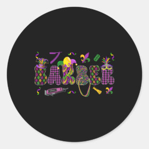 Byrber Mardi Gras Symbols Masked Jester Hat Job Te Classic Round Sticker
