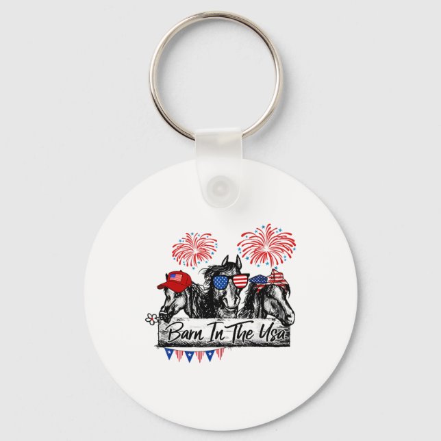 Byrn In The Usa Horses Funny Horse 4th Of July  Key Ring (Front)