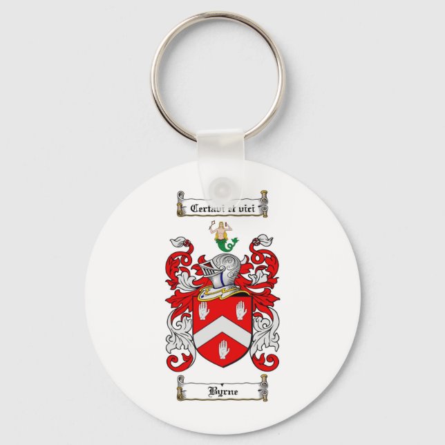BYRNE FAMILY CREST -  BYRNE COAT OF ARMS KEY RING (Front)