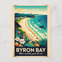 Byron Bay Australia Retro Travel Poster Art