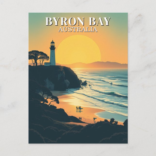 Byron Bay Australia Vintage Travel Lighthouse Postcard (Front)