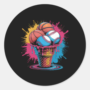 Bysebyll Bysketbyll Ice Cream Watercolor Sports Ar Classic Round Sticker