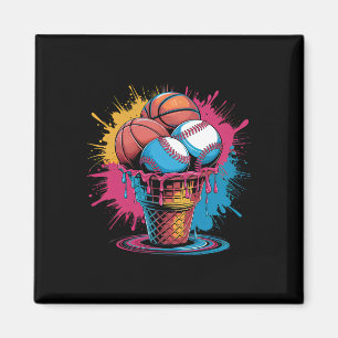 Bysebyll Bysketbyll Ice Cream Watercolor Sports Ar Magnet