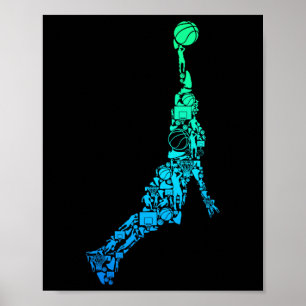 Bysketbyll Player Coach Dunking Kids Boys Men Poster