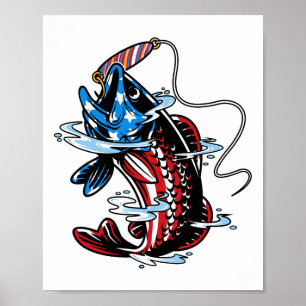 Byss Fishing American Flag Fish Funny Fathers Day Poster