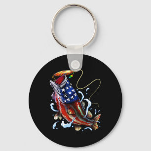 Byss Fishing Fish American Flag Dad Father Fourth Key Ring