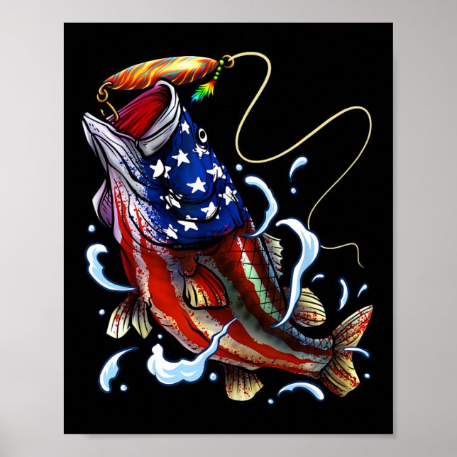 Byss Fishing Fish American Flag Dad Father Fourth  Poster (Front)