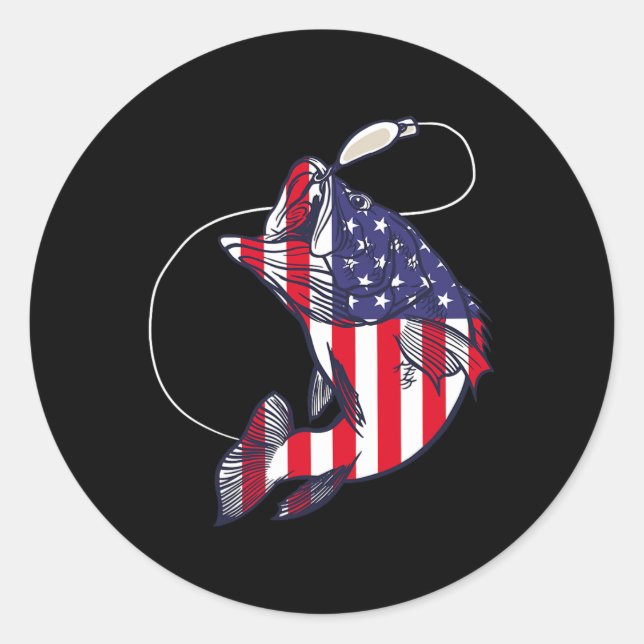 Byss Fishing Fish American Flag Patriotic Fourth O Classic Round Sticker (Front)
