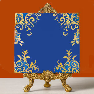 Byzantine Arabesque Blue Gold Filigree Tile