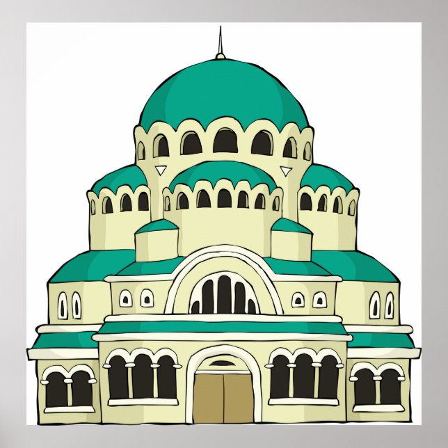 Byzantine Architecture Teal Dome Cathedral Poster (Front)
