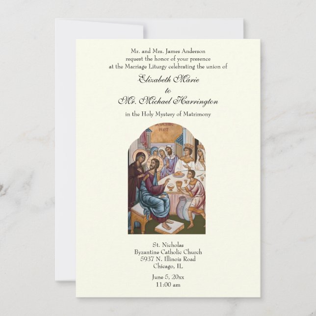 Byzantine Catholic  Ivory Wedding Reception Combo Invitation (Front)