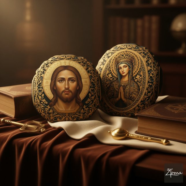 Byzantine Christ Icon - Jesus Round Cushion (Creator Uploaded)
