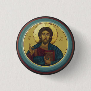 Byzantine Christ Pantocrator Round Mosaic Art 3 Cm Round Badge
