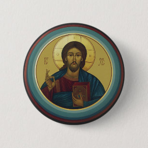 Byzantine Christ Pantocrator Round Mosaic Art 6 Cm Round Badge