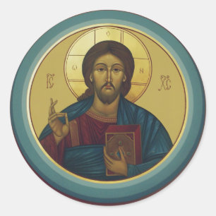 Byzantine Christ Pantocrator Round Mosaic Art Classic Round Sticker