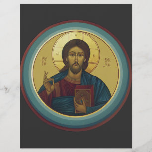 Byzantine Christ Pantocrator Round Mosaic Art Flyer