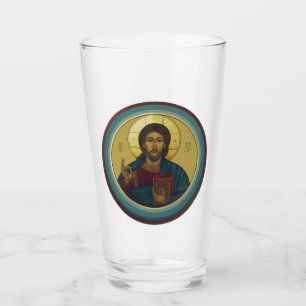 Byzantine Christ Pantocrator Round Mosaic Art Glass