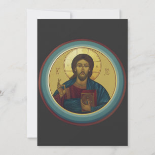 Byzantine Christ Pantocrator Round Mosaic Art Invitation
