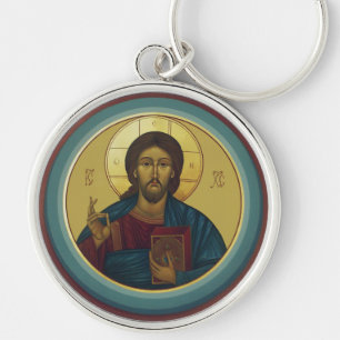 Byzantine Christ Pantocrator Round Mosaic Art Key Ring