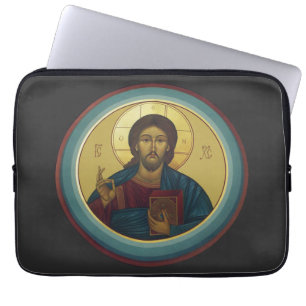 Byzantine Christ Pantocrator Round Mosaic Art Laptop Sleeve