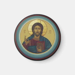 Byzantine Christ Pantocrator Round Mosaic Art Magnet