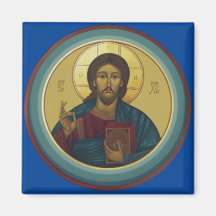 Byzantine Christ Pantocrator Round Mosaic Art Magnet