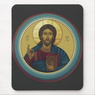 Byzantine Christ Pantocrator Round Mosaic Art Mouse Mat