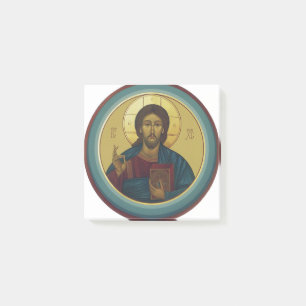 Byzantine Christ Pantocrator Round Mosaic Art Post-it Notes