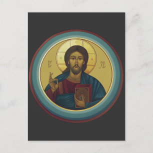 Byzantine Christ Pantocrator Round Mosaic Art Postcard