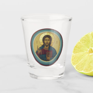Byzantine Christ Pantocrator Round Mosaic Art Shot Glass