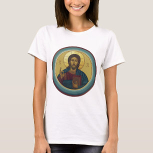 Byzantine Christ Pantocrator Round Mosaic Art T-Shirt