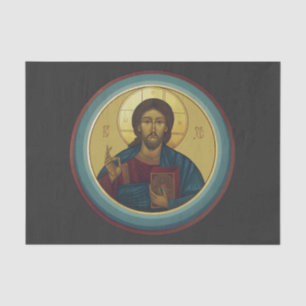 Byzantine Christ Pantocrator Round Mosaic Art Tissue Paper