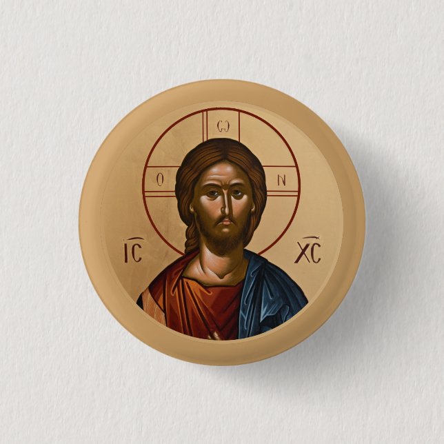 Byzantine Christian Orthodox Icons: Jesus Christ 3 Cm Round Badge (Front)