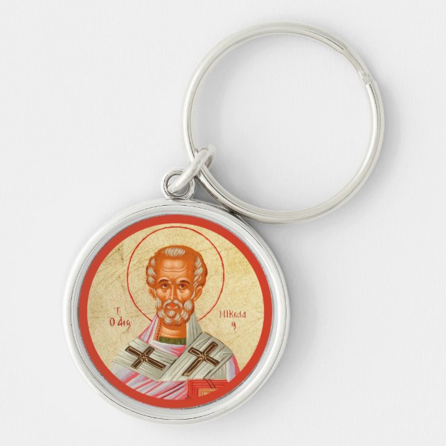 Byzantine Christian Orthodox Icons: St. Nickolas Key Ring (Front)