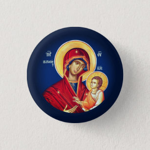 Byzantine Christian Orthodox Icons: Virgin Mary 3 Cm Round Badge