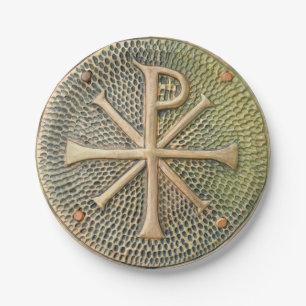 Byzantine cross symbol metal medallion history anc paper plate