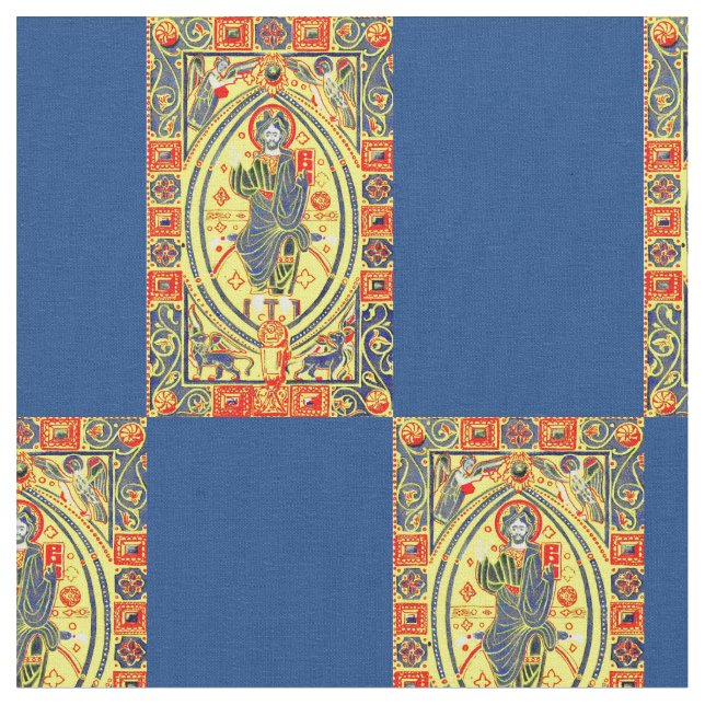 Byzantine folk art Jesus print Fabric (Close Up)