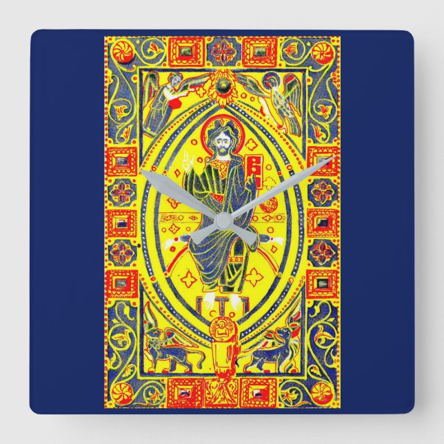 Byzantine folk art Jesus Square Wall Clock (Front)