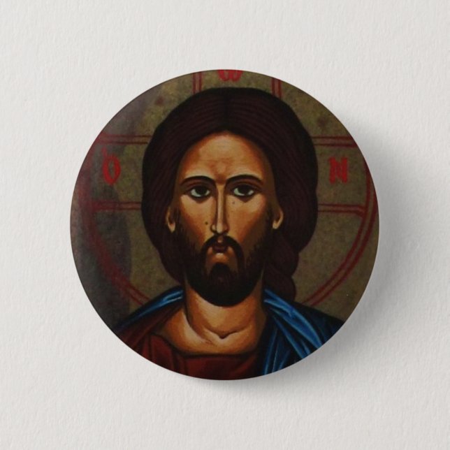 Byzantine Greek Orthodox Icon JESUS CHRIST 6 Cm Round Badge (Front)