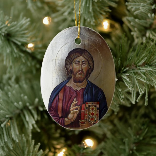 Byzantine Icon of Christ Pantocrator Ceramic Tree Decoration (Tree)