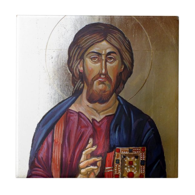 Byzantine Icon of Christ Pantocrator Tile (Front)