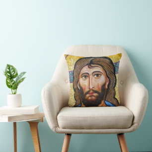 Byzantine Jesus Mosaic Pillow – Religious Accent